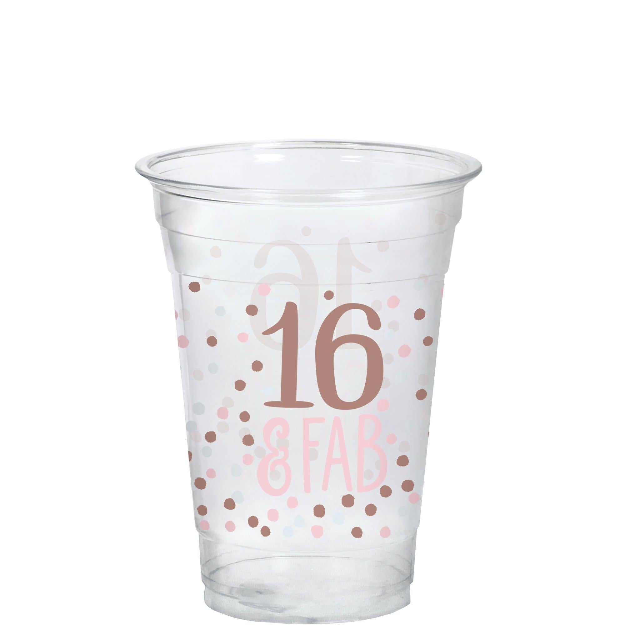 Pink & Rose Gold 16 & Fab Plastic Cups. 16oz. 20ct - Sweet Sixteen