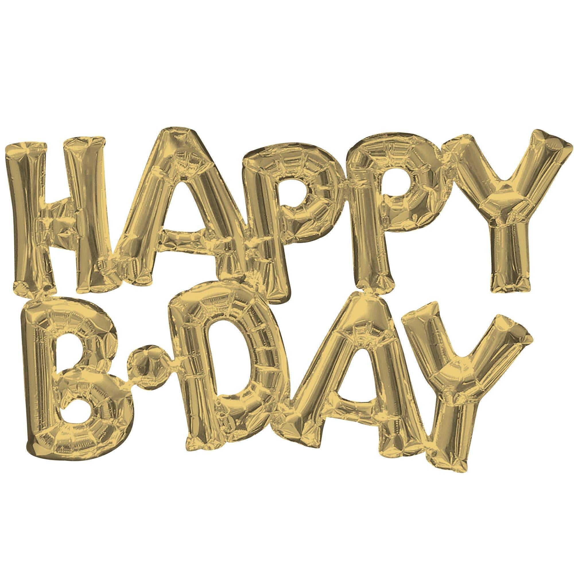 Air-Filled White Gold Happy Birthday Letter Balloon Banner. 2pc