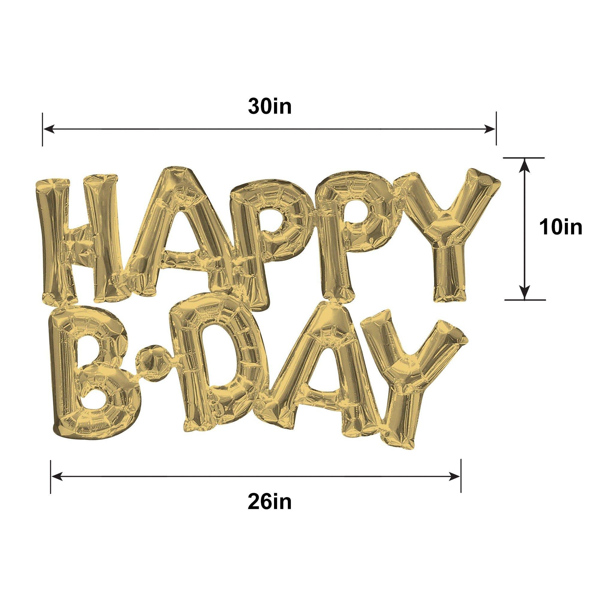 Air-Filled White Gold Happy Birthday Letter Balloon Banner. 2pc - Image 2