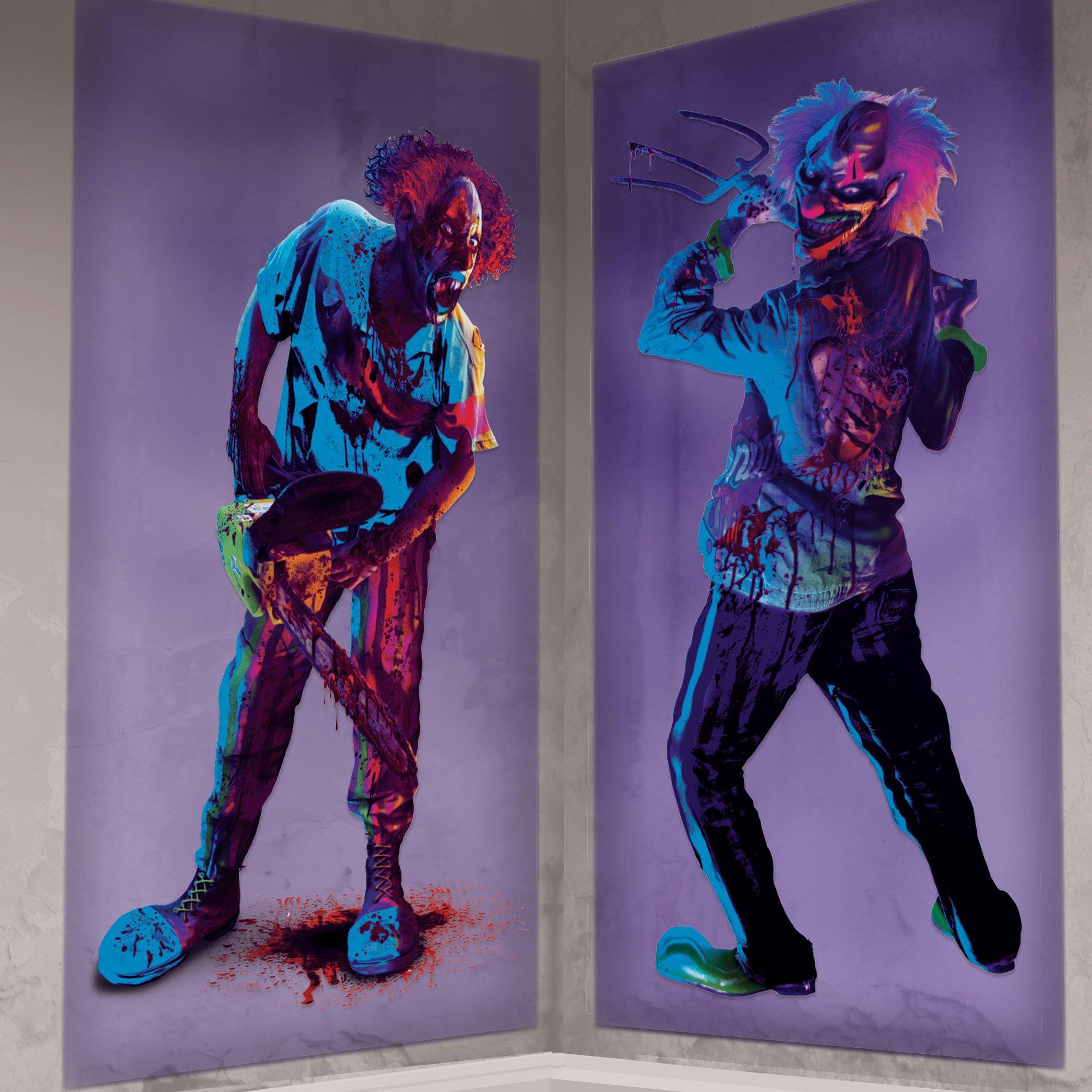 Creepy Carnival Black Light Reactive Plastic Scene Setter Backdrop. 5.58ft x 5.41ft. 2pc