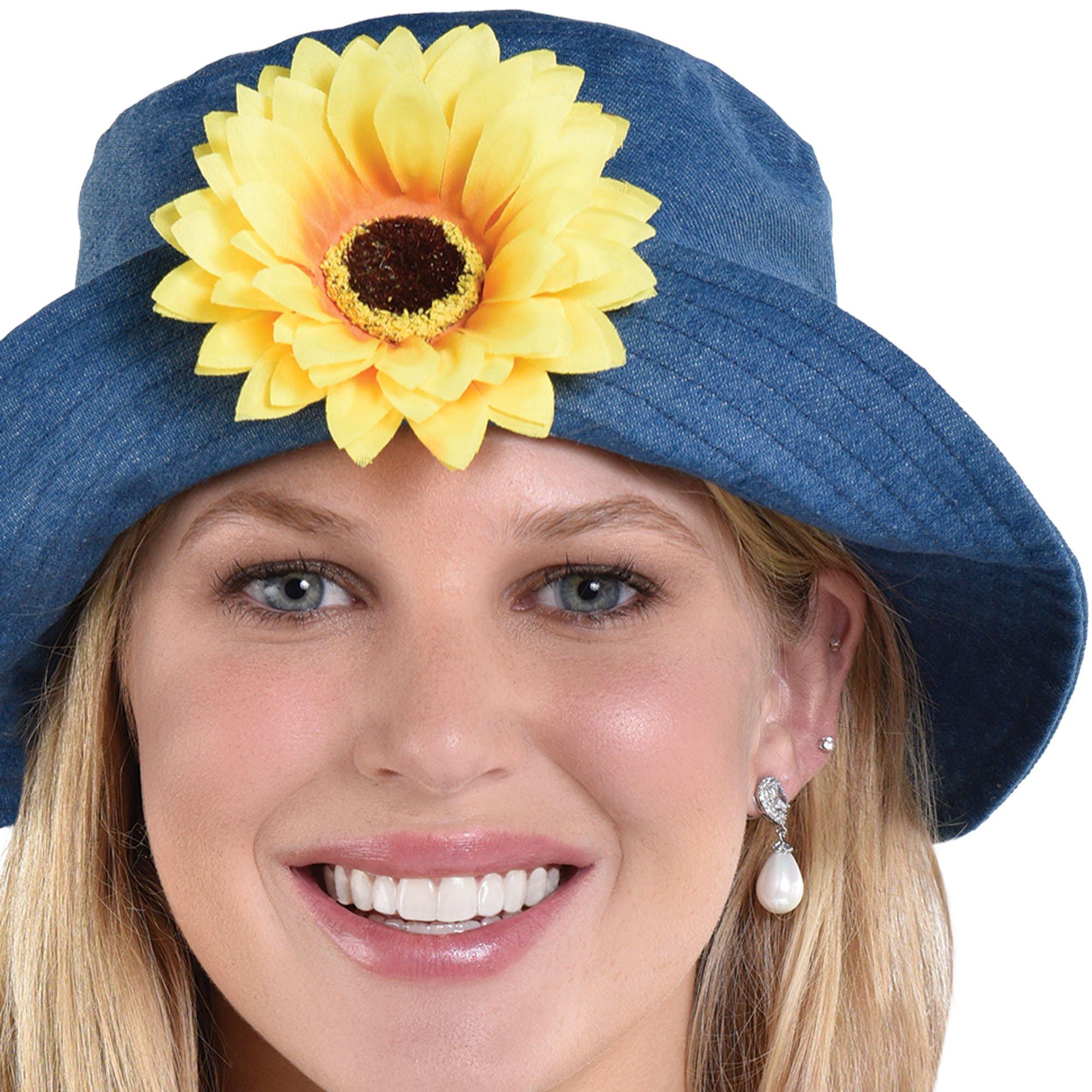Adult Chambray Sunflower Blossom Bucket Hat - 90s - Image 2