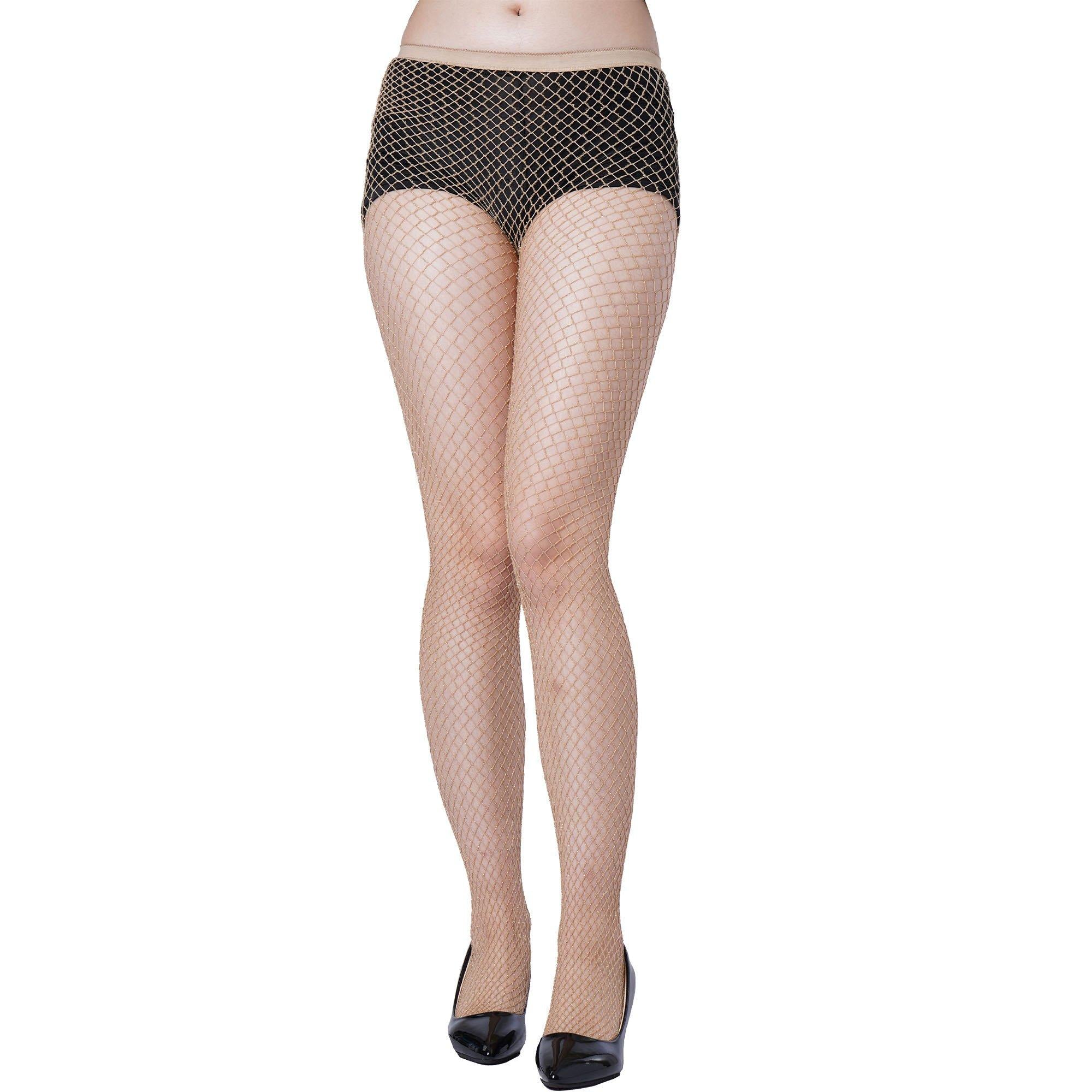 Adult Gold Shimmer Fishnet Pantyhose - Image 2
