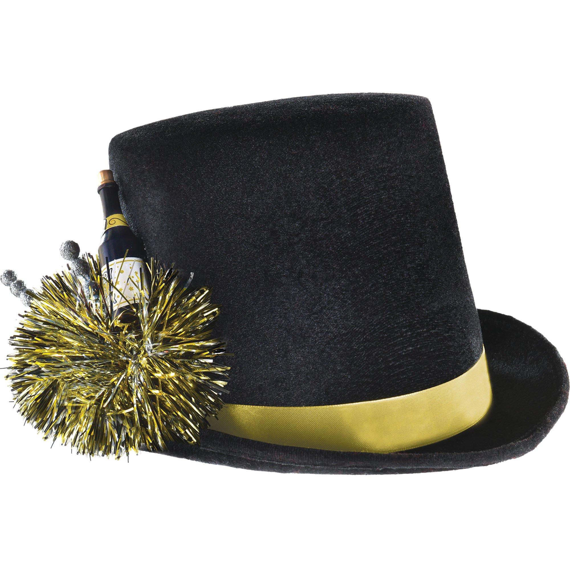 Black. Silver & Gold Champagne Bottle Fabric Top Hat