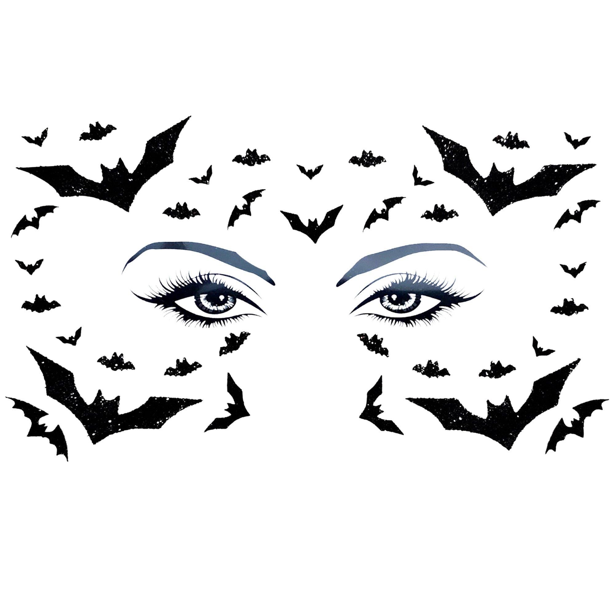 Glitter Black Bat Face Decals. 2pc