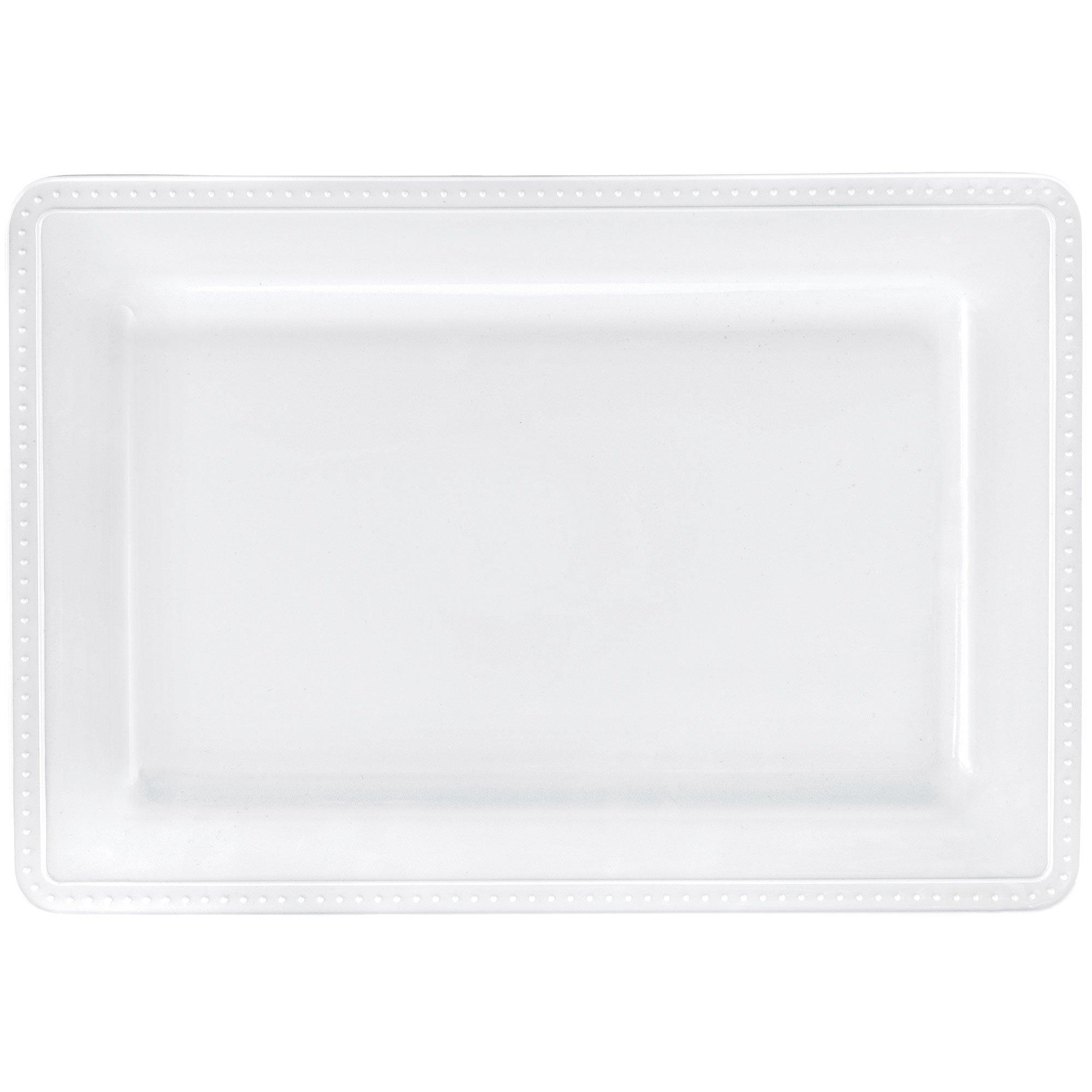 White Beaded Rectangular Melamine Platter. 16in x 11in