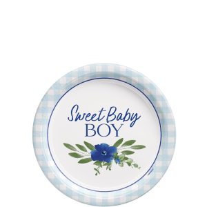 Sweet Baby Boy Baby in Bloom Baby Shower Paper Dessert Plates. 7in. 8ct