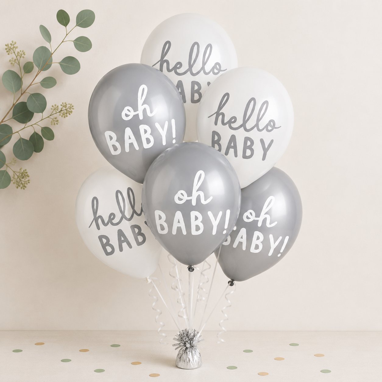 15ct. 12in. Silver & White Soft Jungle Baby Shower Latex Balloons