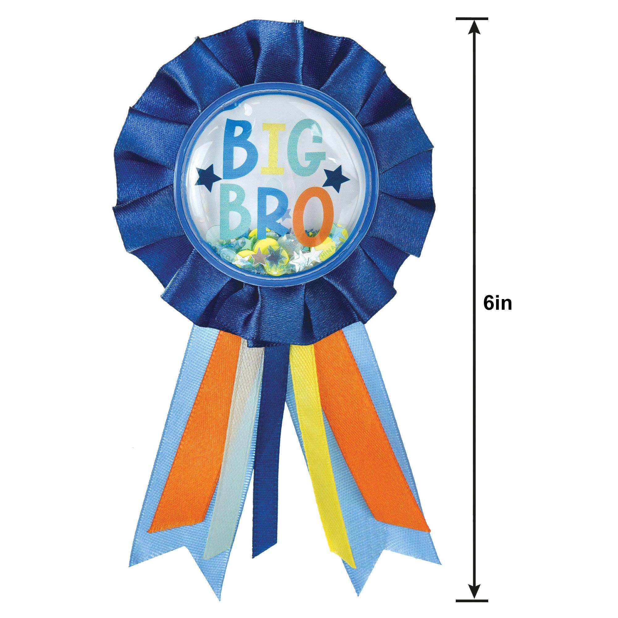 Blue. Orange & Yellow Big Bro Confetti Shake Baby Shower Award Ribbon - Image 2
