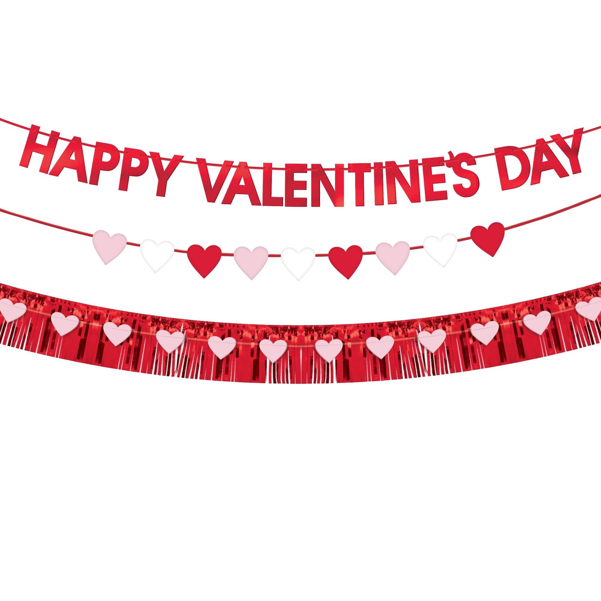 Pink. Red & White Heart Happy Valentine's Day Cardstock & Foil Banner Set. 6ft. 4pc