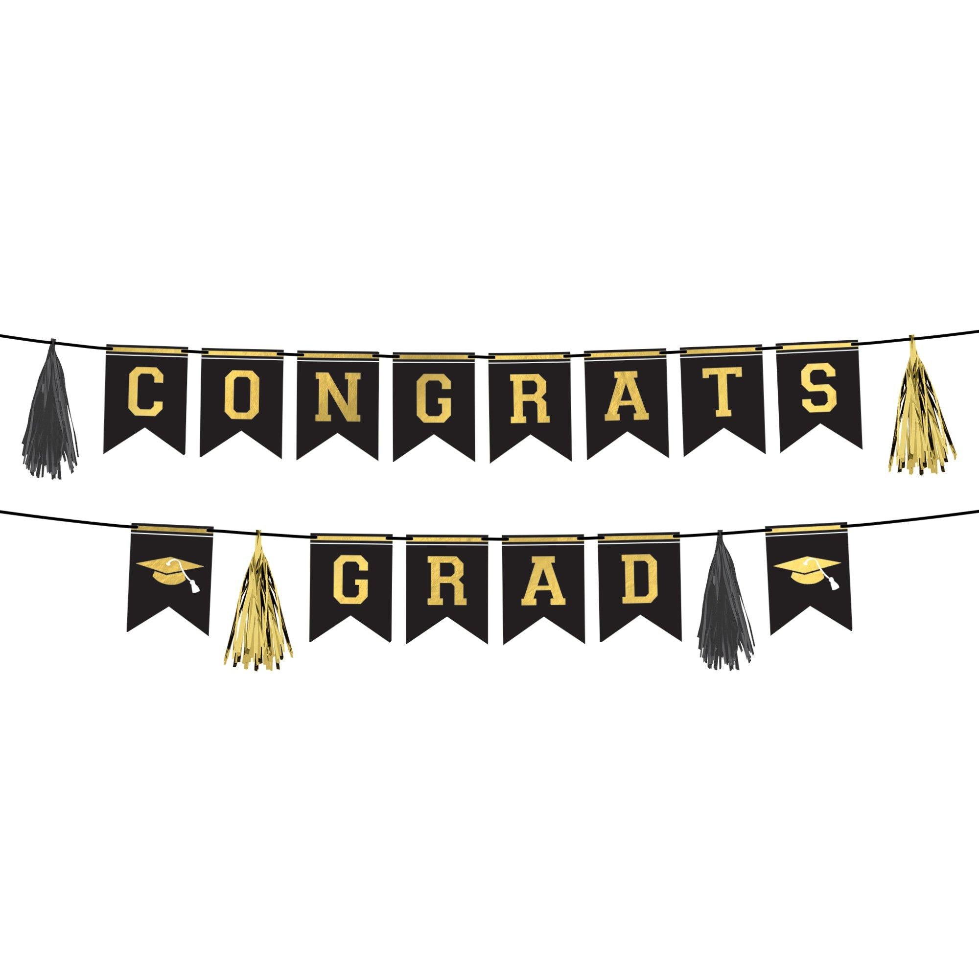 Black & Gold Congrats Graduate Cardstock Banner Set. 10ft. 2pc