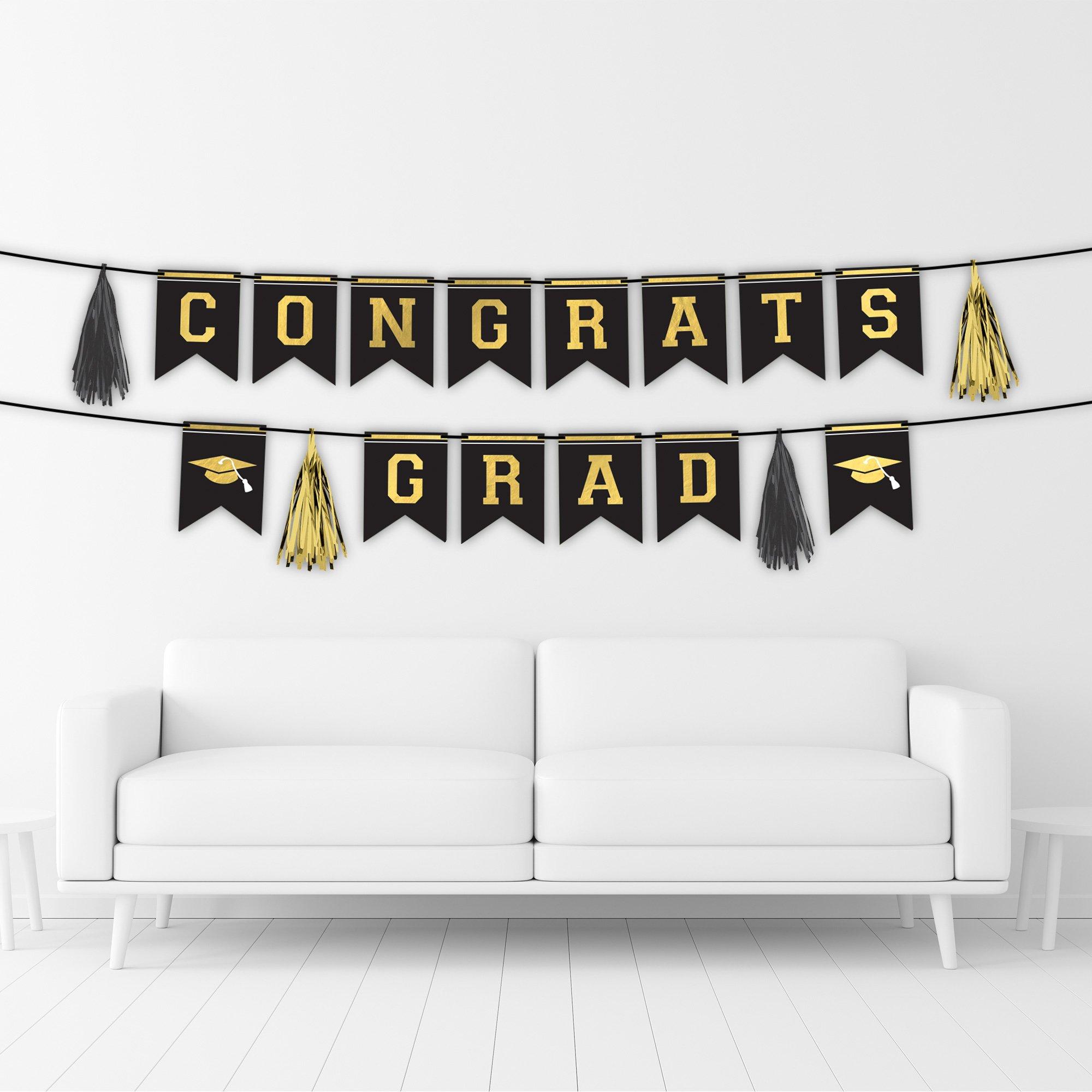 Black & Gold Congrats Graduate Cardstock Banner Set. 10ft. 2pc - Image 2