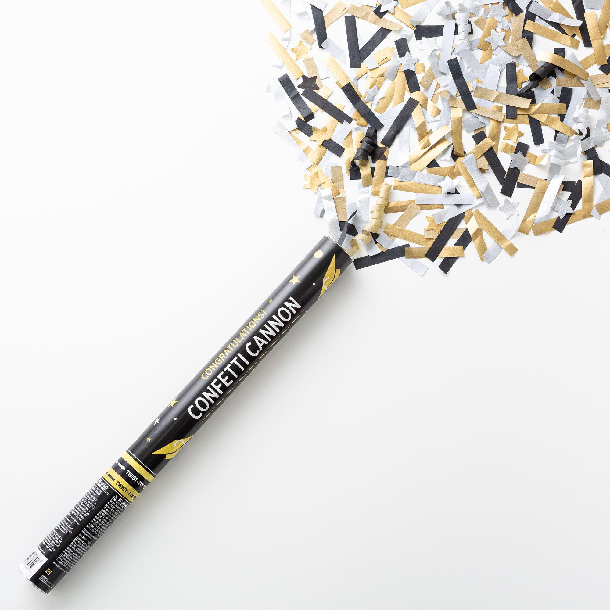 Giant Black. Silver. & Gold Graduation Confetti Cannon. 2in x 24in