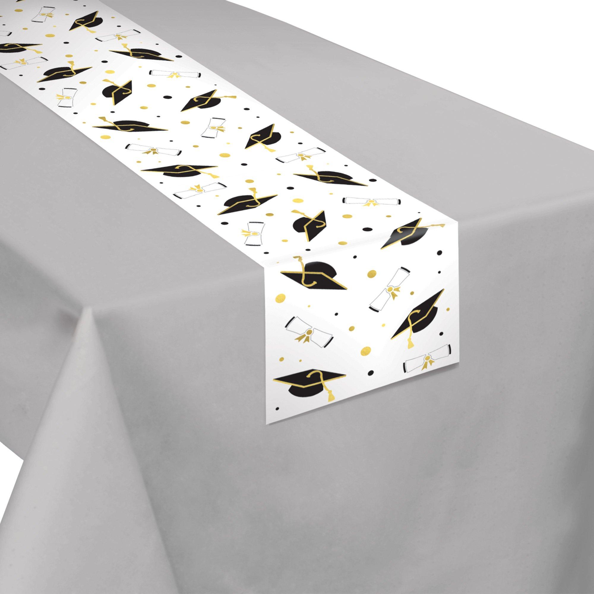 Black. White. & Gold Graduation Paper Table Runner. 13in x 27in