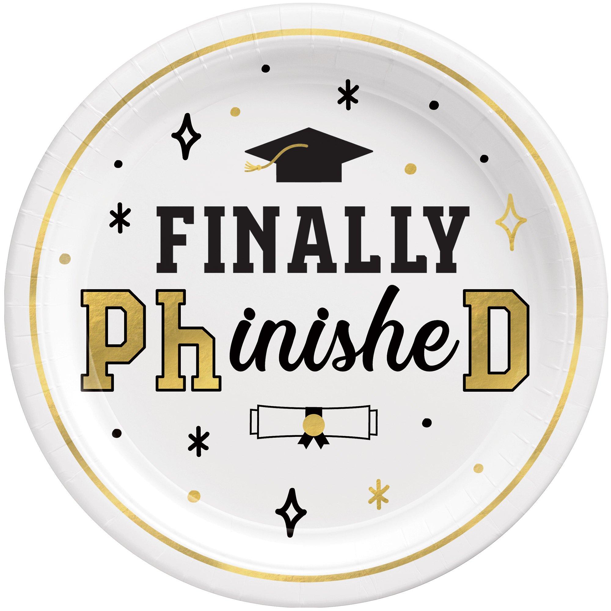 Black. White. & Gold PhD Graduation Lunch Plates (9in) & Lunch Napkins (6.5in) for 30 Guests - Image 2
