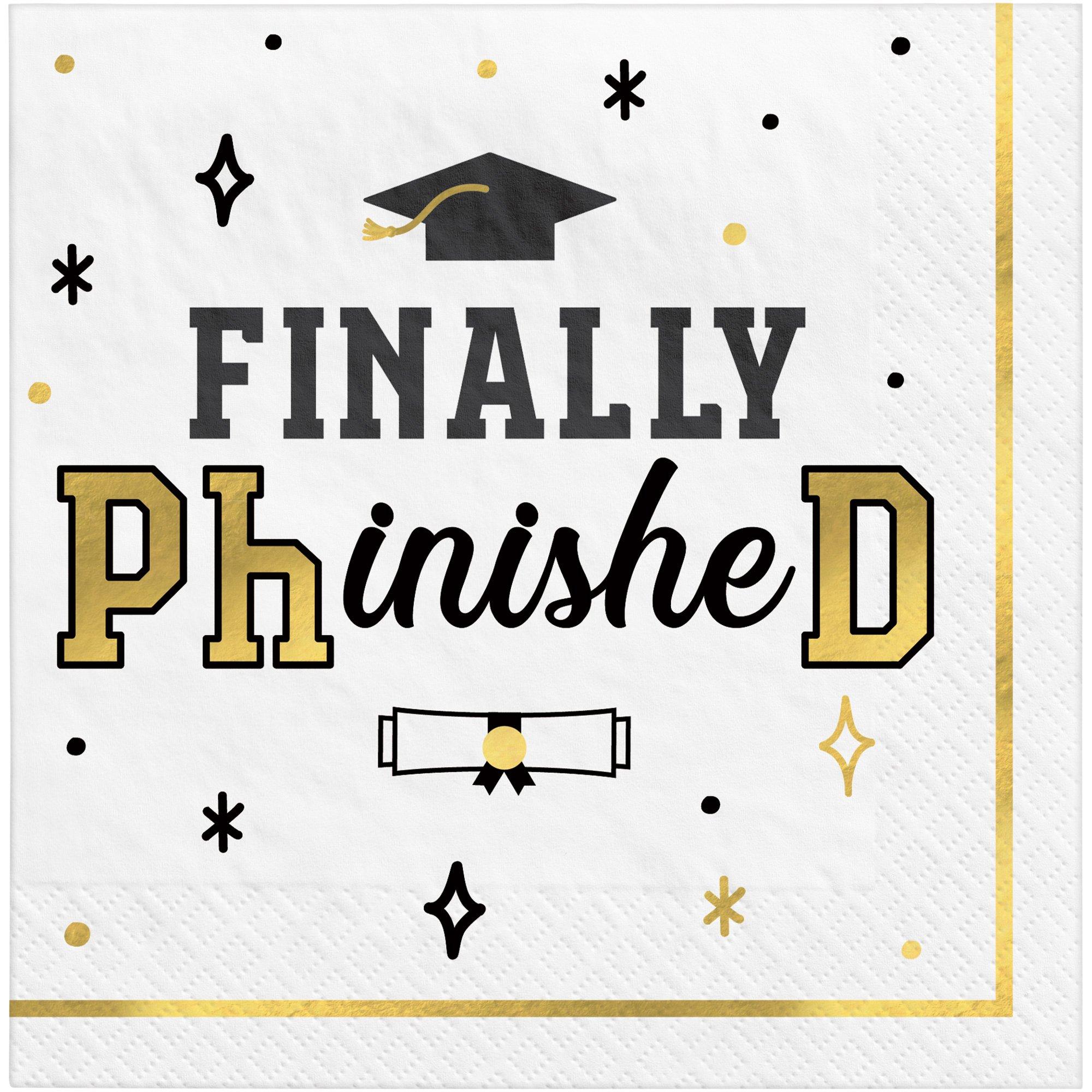 Black. White. & Gold PhD Graduation Lunch Plates (9in) & Lunch Napkins (6.5in) for 30 Guests - Image 3
