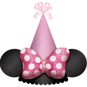 Glitter Minnie Mouse Forever Cardstock & Fabric Party Hat. 5in x 7in