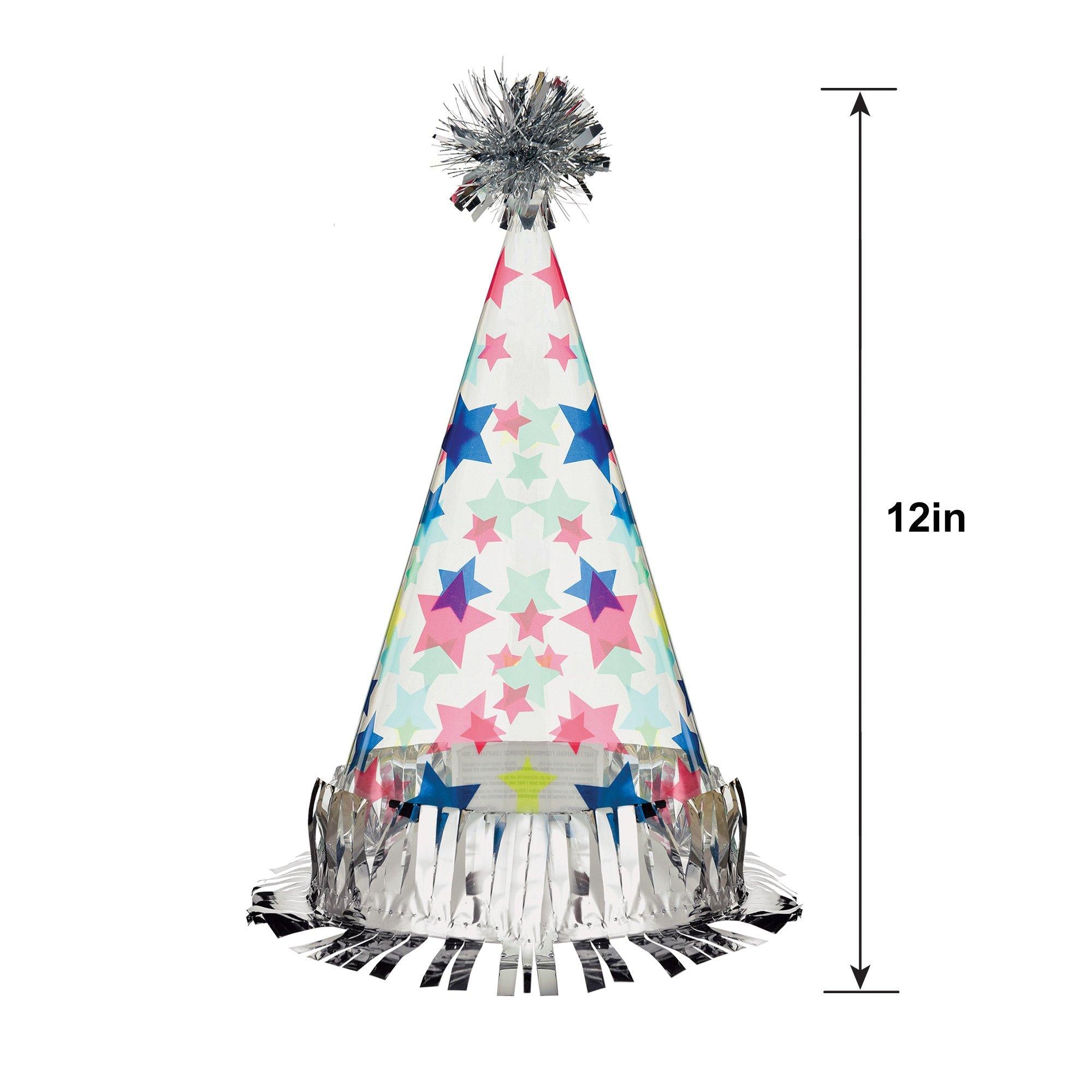 Modern Birthday Starry Plastic Party Hat. 10.5in - Image 2