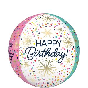 Confetti Sprinkle Happy Birthday Orbz Balloon. 15in x 16in