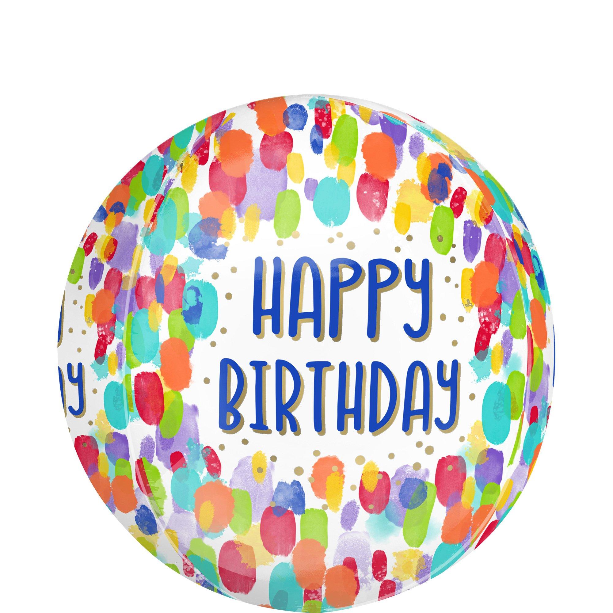 Painterly Dots Happy Birthday Orbz Balloon. 15in x 16in