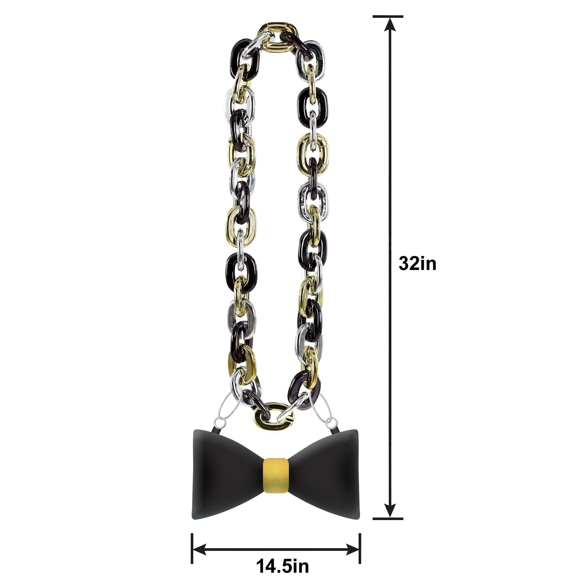 Black. Silver. & Gold New Year's Eve Bowtie Pendant Chain Necklace - Image 2