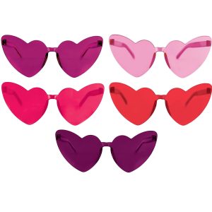 Pink. Purple & Red Heart Plastic Rimless Glasses. 10ct