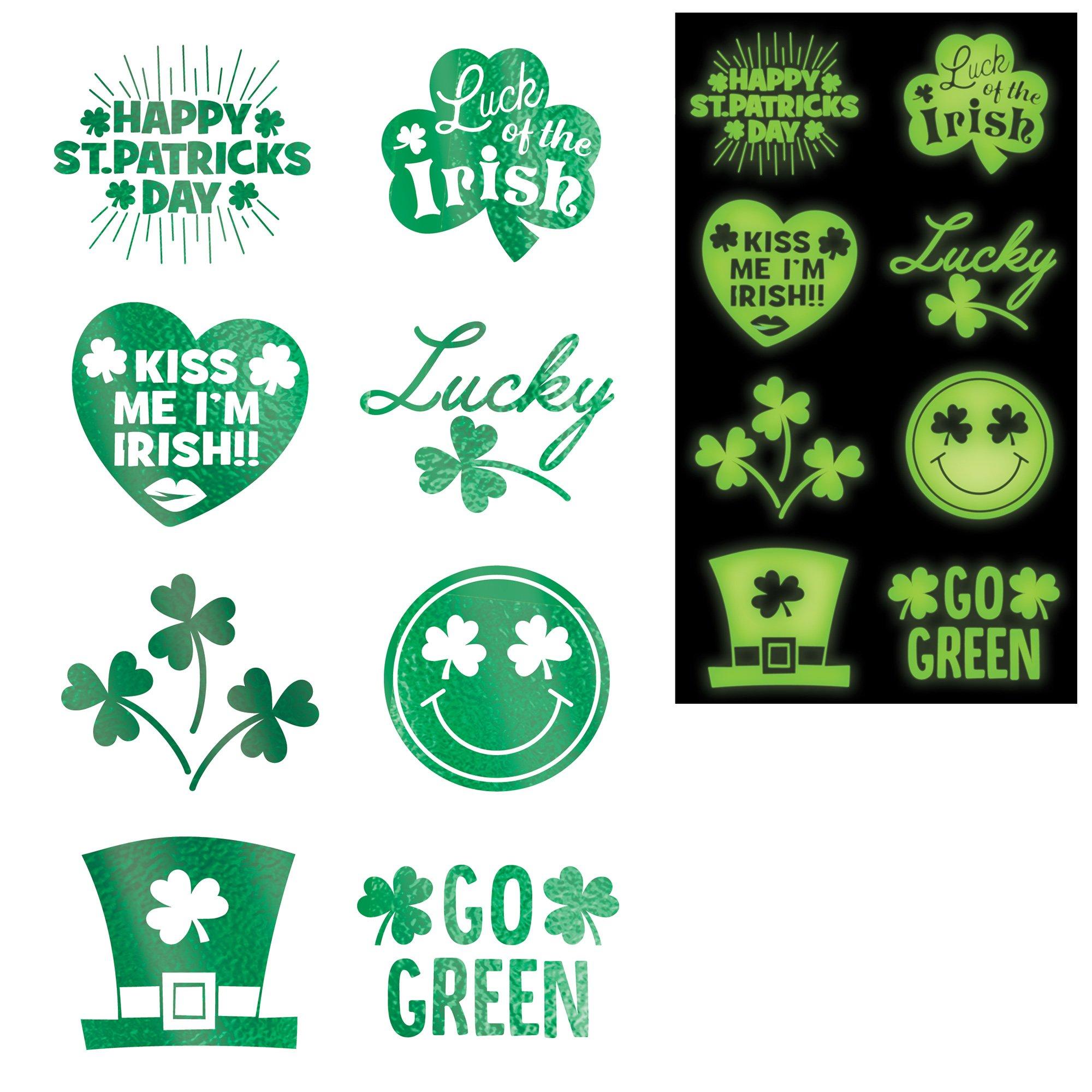 St. Patrick's Day Irish Luck Glow-in-the-Dark Tattoos. 2 Sheets. 16ct