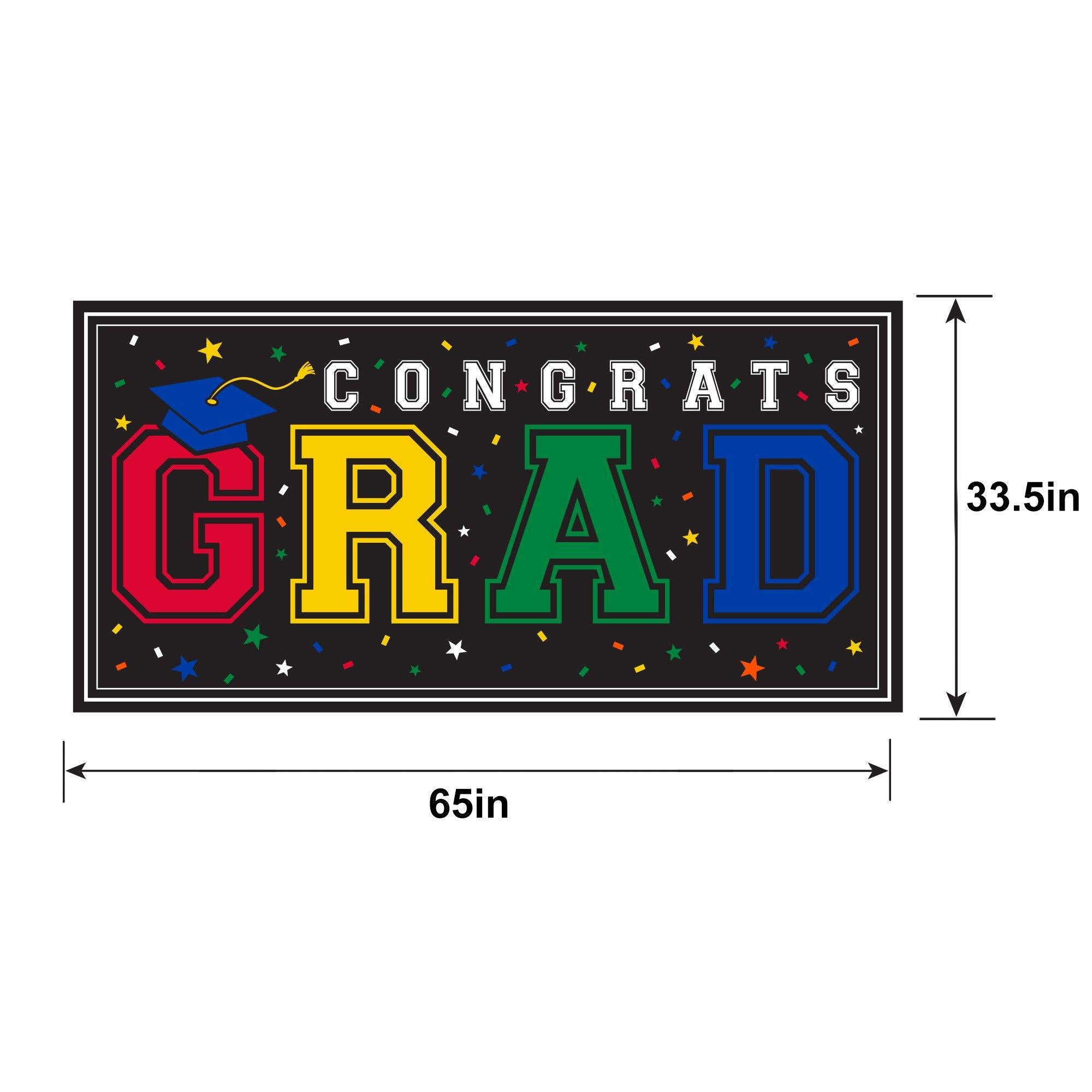 Multicolor Congrats Grad Plastic Banner. 65in x 33.5in - Image 3