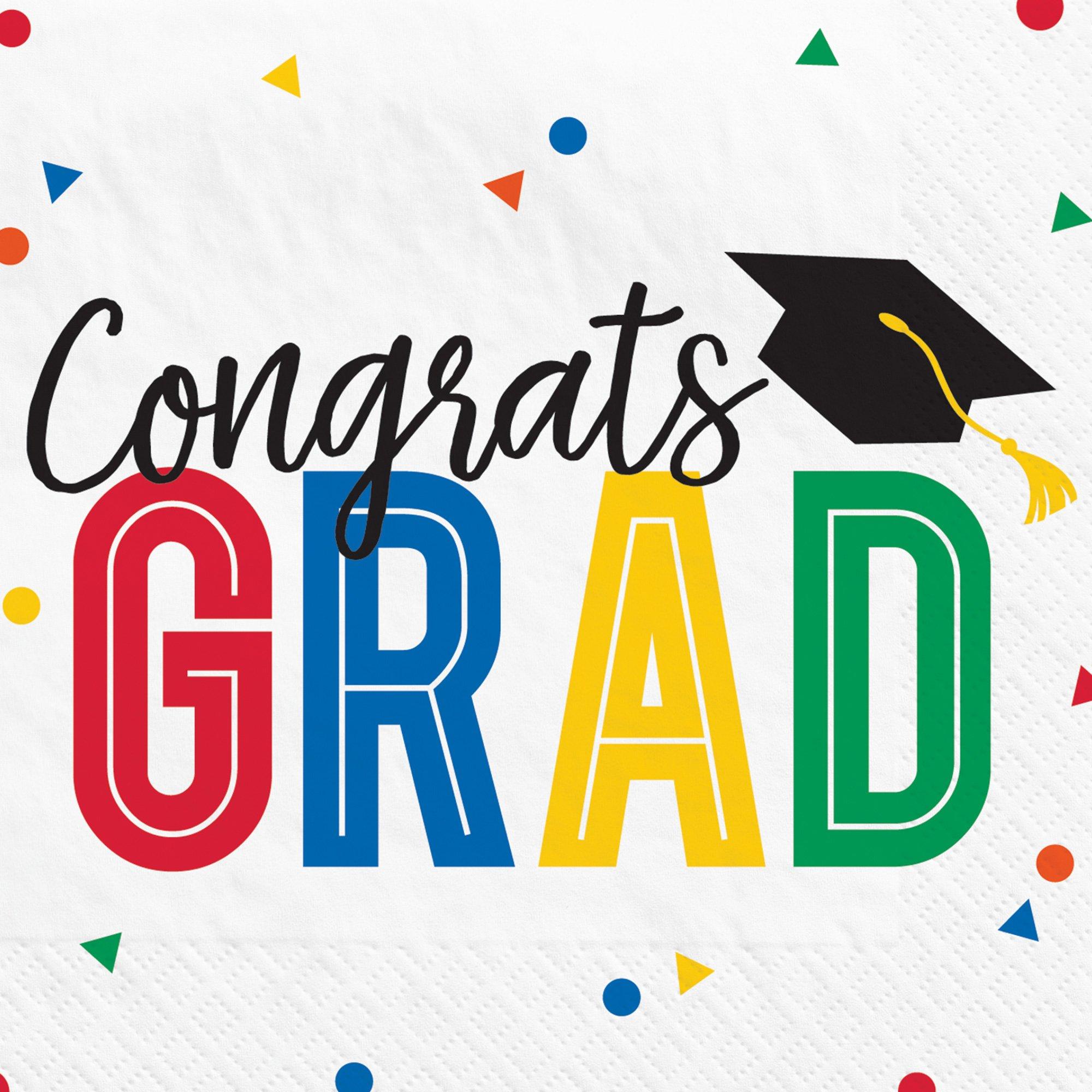Multicolor Congrats Grad Paper Beverage Napkins. 5in. 40ct - Colorful Future - Image 3