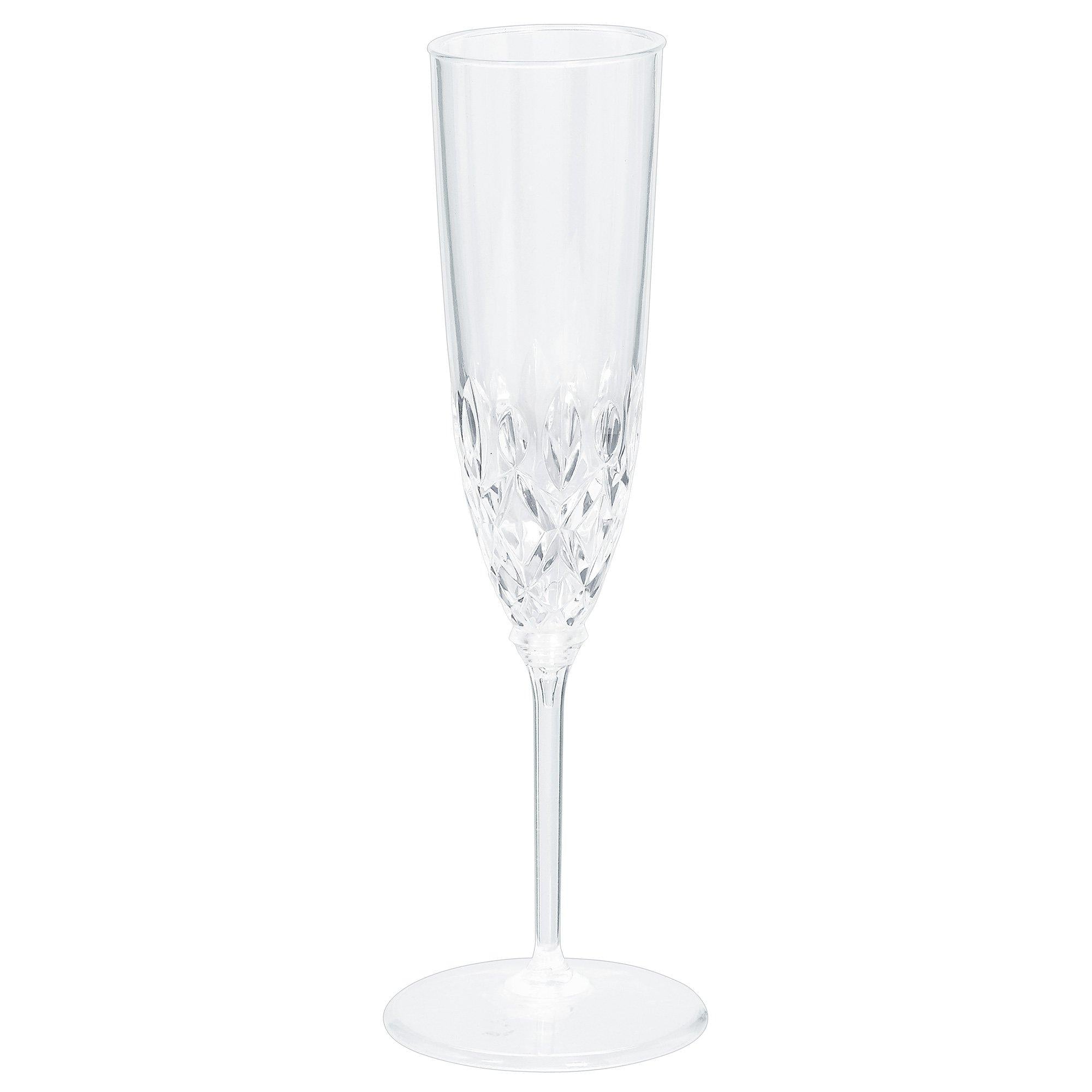 20ct Clear Premium Plastic Champagne Flutes – 4.5oz BPA-Free with Cut Glass Look