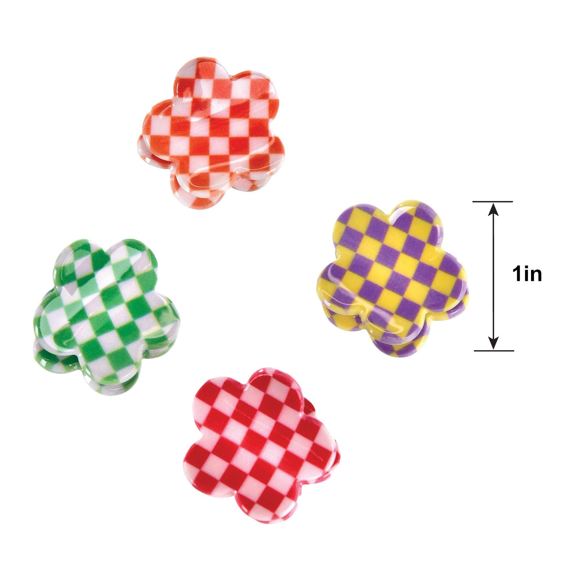 Multicolor Checkerboard Flower Hairclips. 12ct - Image 3