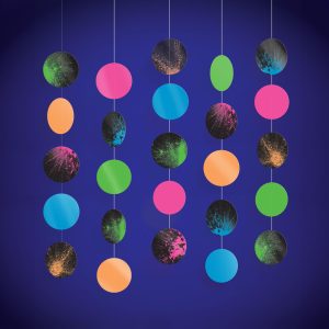 Glow Party Black Light Reactive Cardstock Circles Hanging Backdrop. 5ft. 5pc