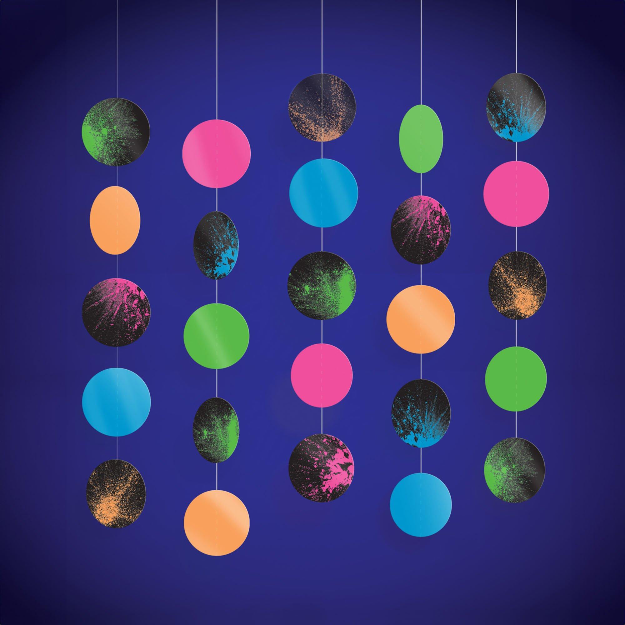 Glow Party Black Light Reactive Cardstock Circles Hanging Backdrop. 5ft. 5pc