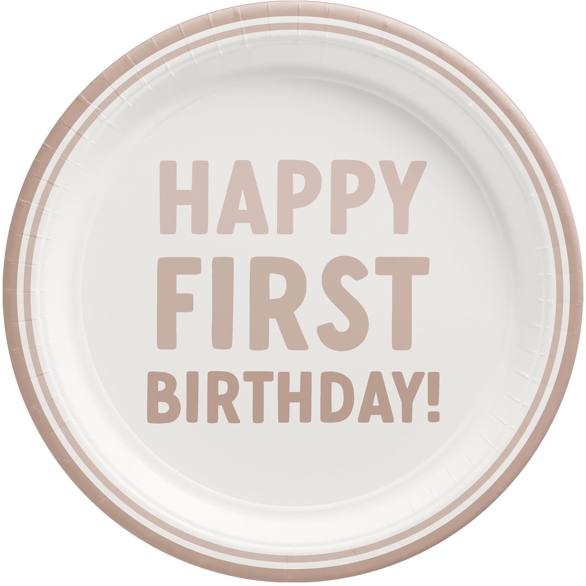 Taupe 1st Birthday Paper Lunch Plates. 9in. 8ct