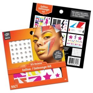 80s Glam Rock Star Temporary Face Tattoo Kit. 95pc