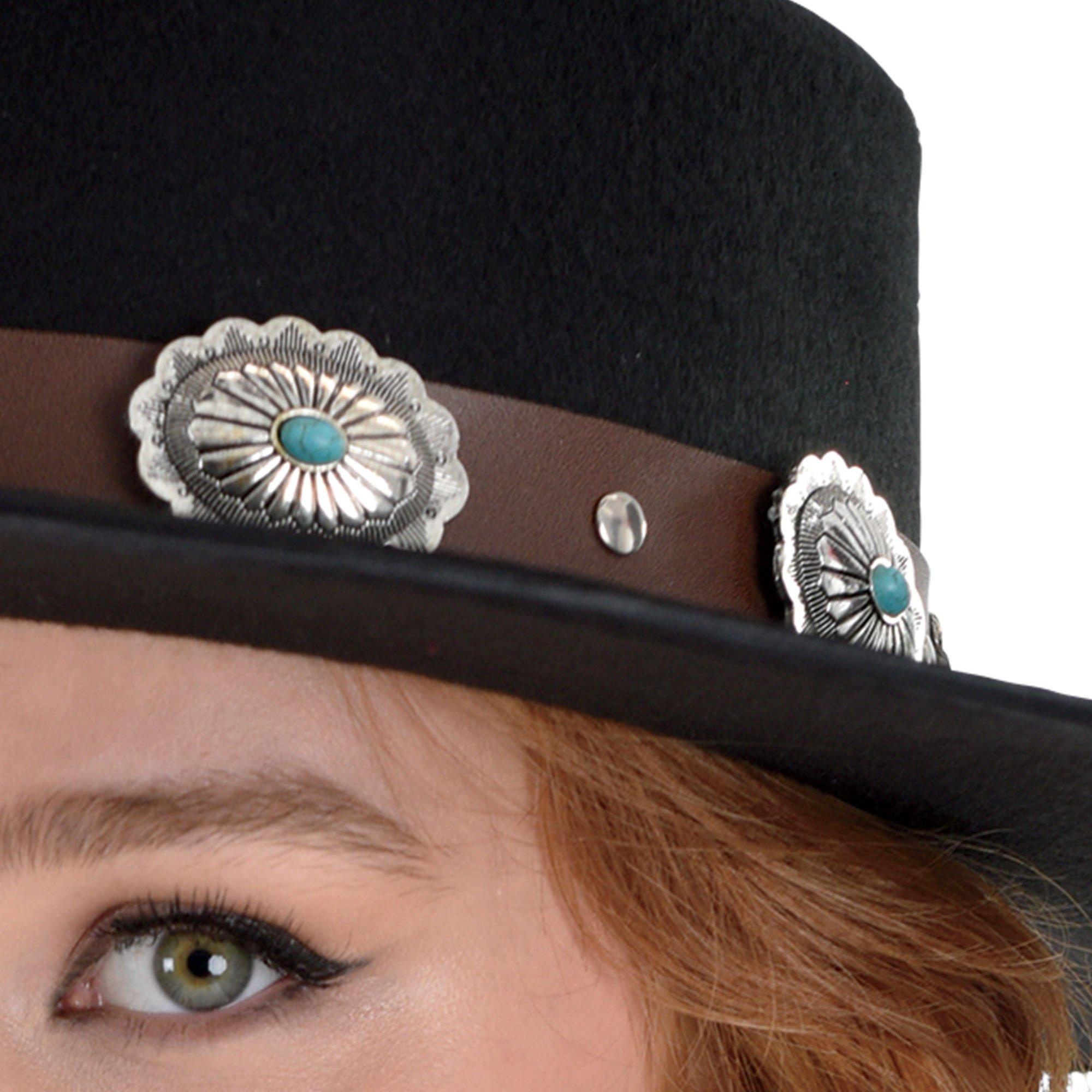 Black Modern Western Cowgirl Hat with Medallion Hatband - Image 2