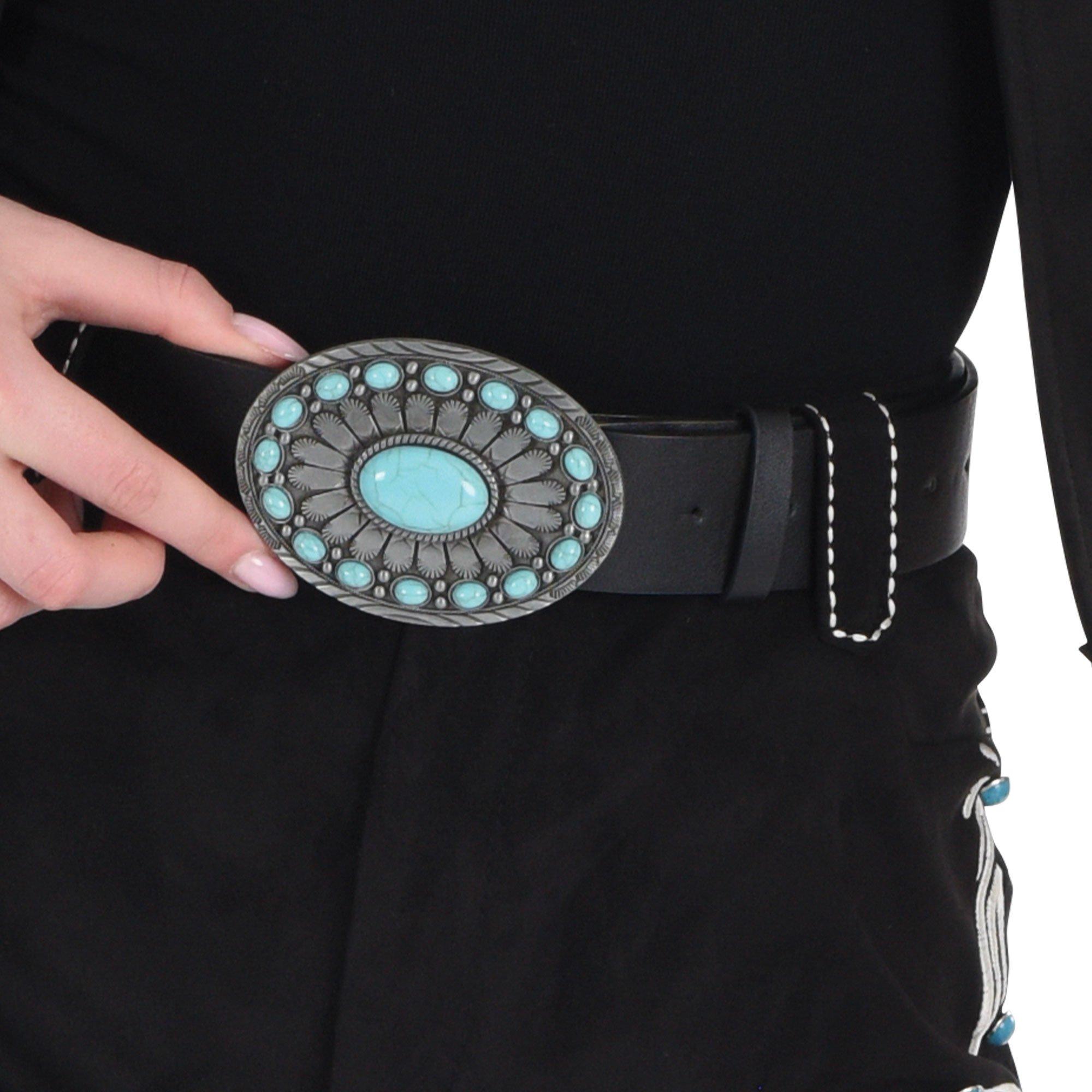 Western Turquoise Faux Leather & Metal Belt - Image 2