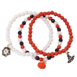 Spider. Pumpkin & Witch Hat Bead Charm Bracelets. 3ct