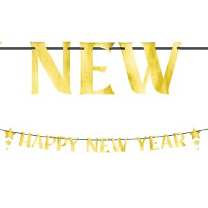 Metallic Gold Happy New Year Stars Cardstock Letter Banner. 12ft