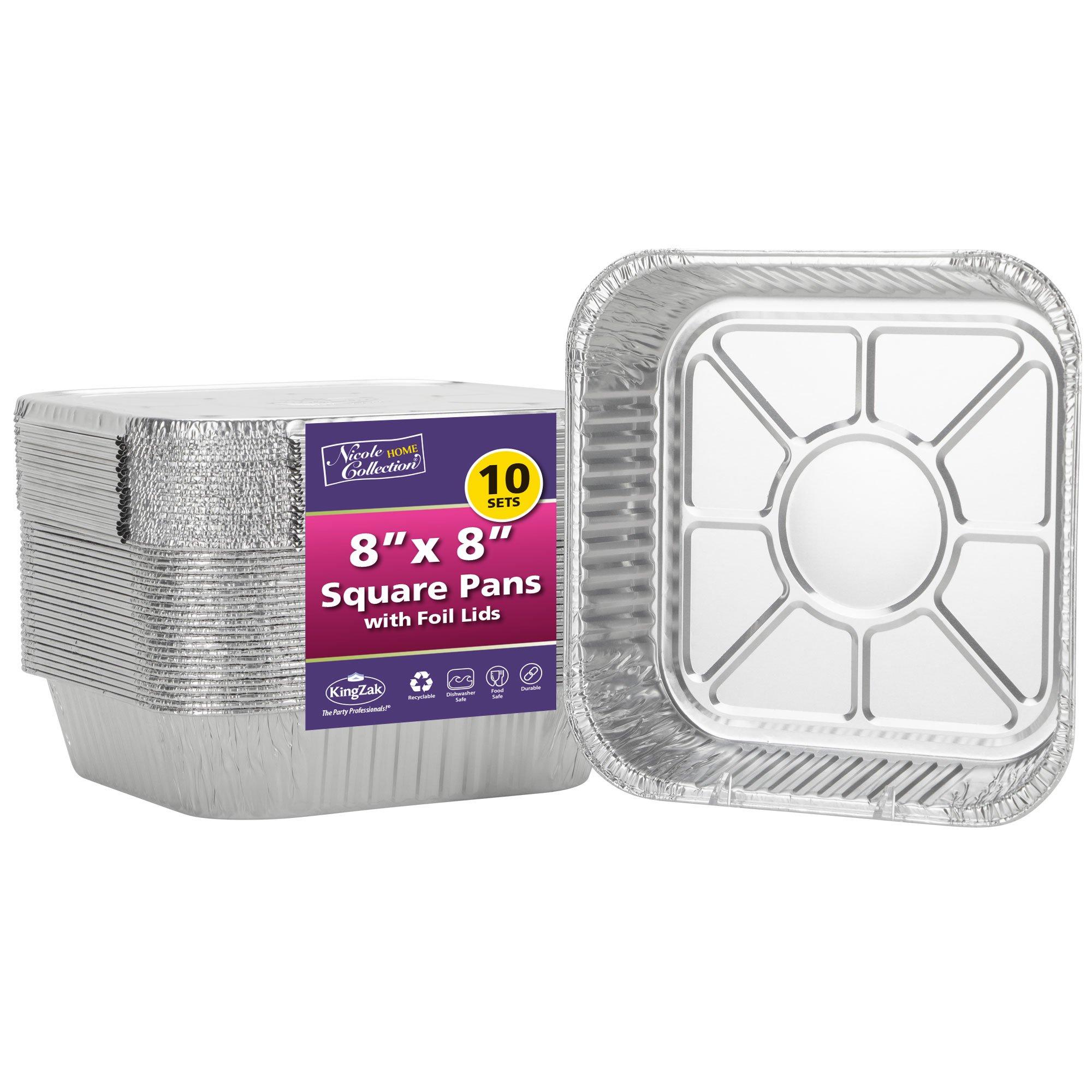 Reusable Square Aluminum Pans with Lids. 8in. 10ct