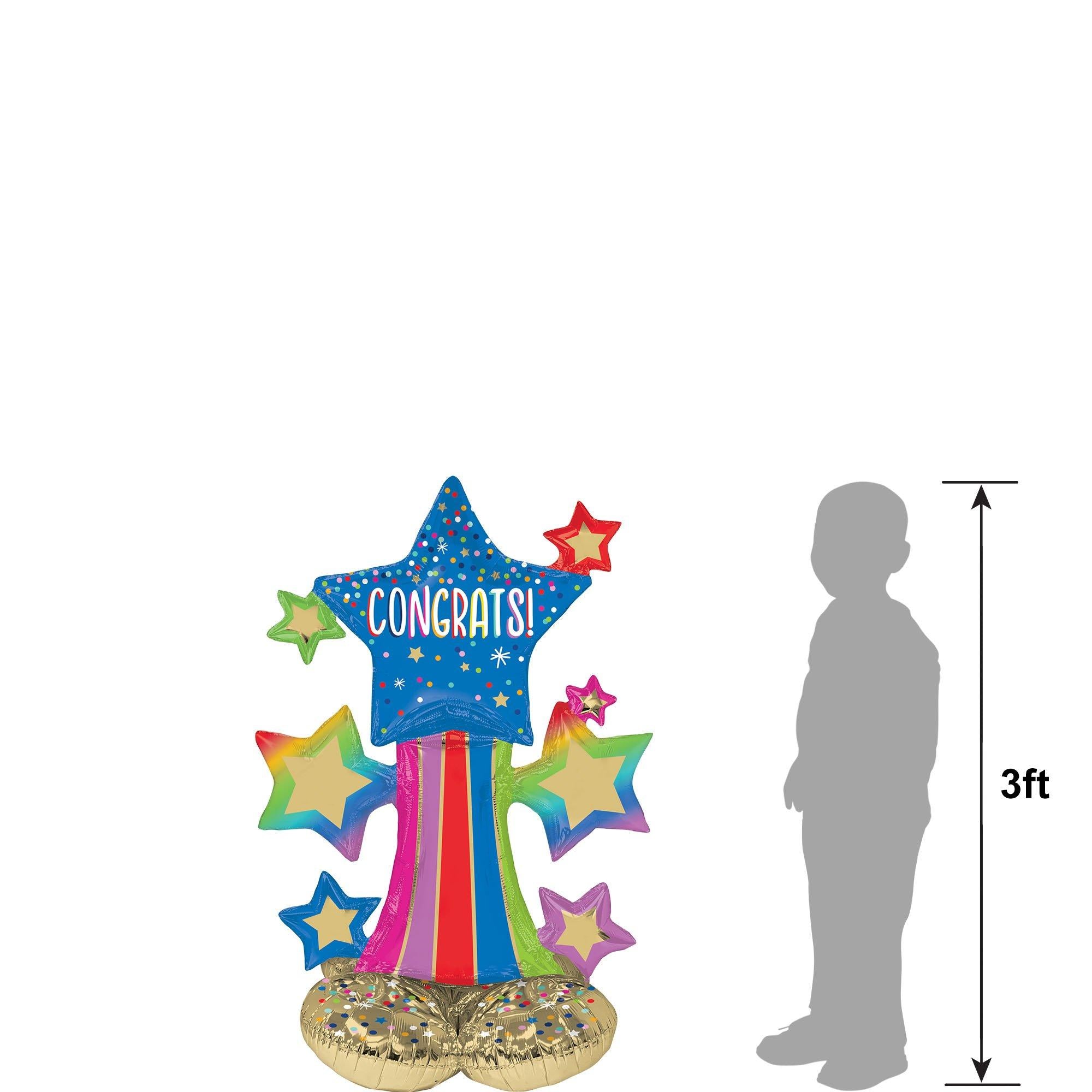 AirLoonz Rainbow Starburst Congrats Foil Balloon. 3ft - Image 2