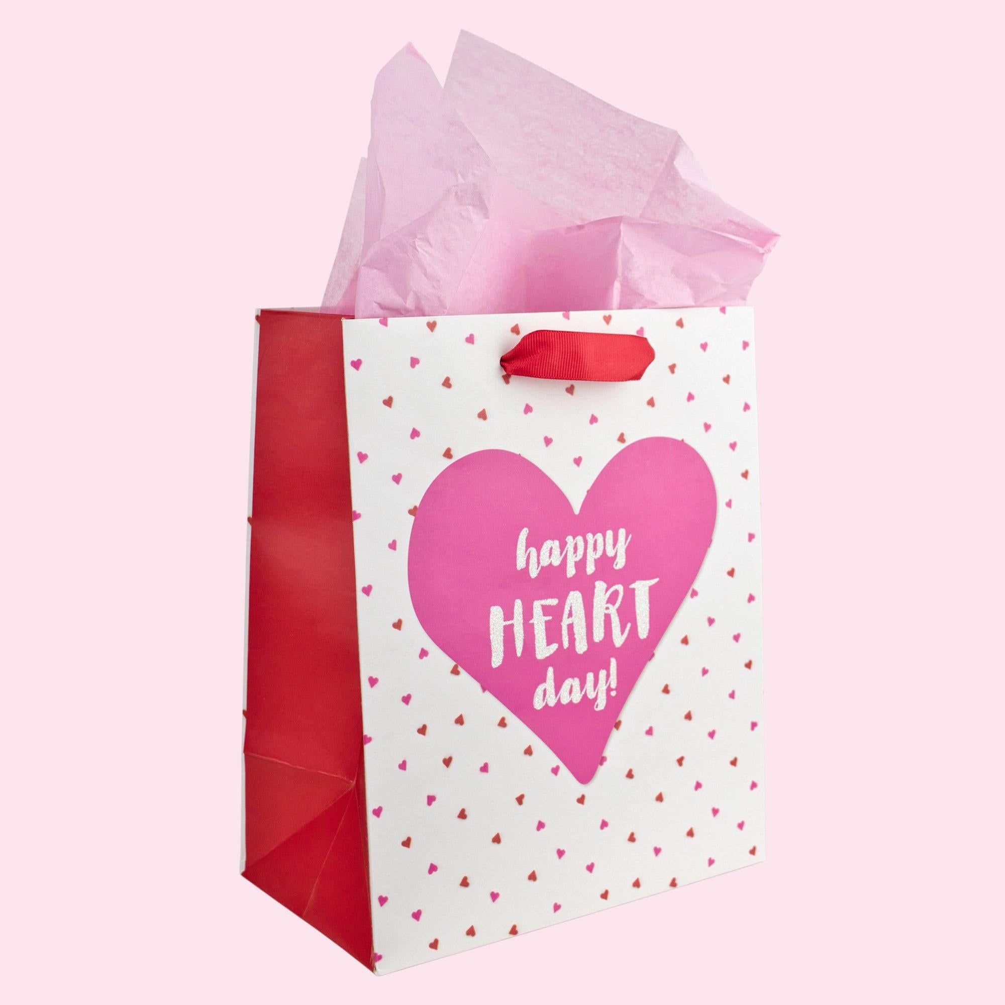 Mini Sprinkle Happy Heart Day Paper Gift Bag. 7.75in x 9.5in - Image 2