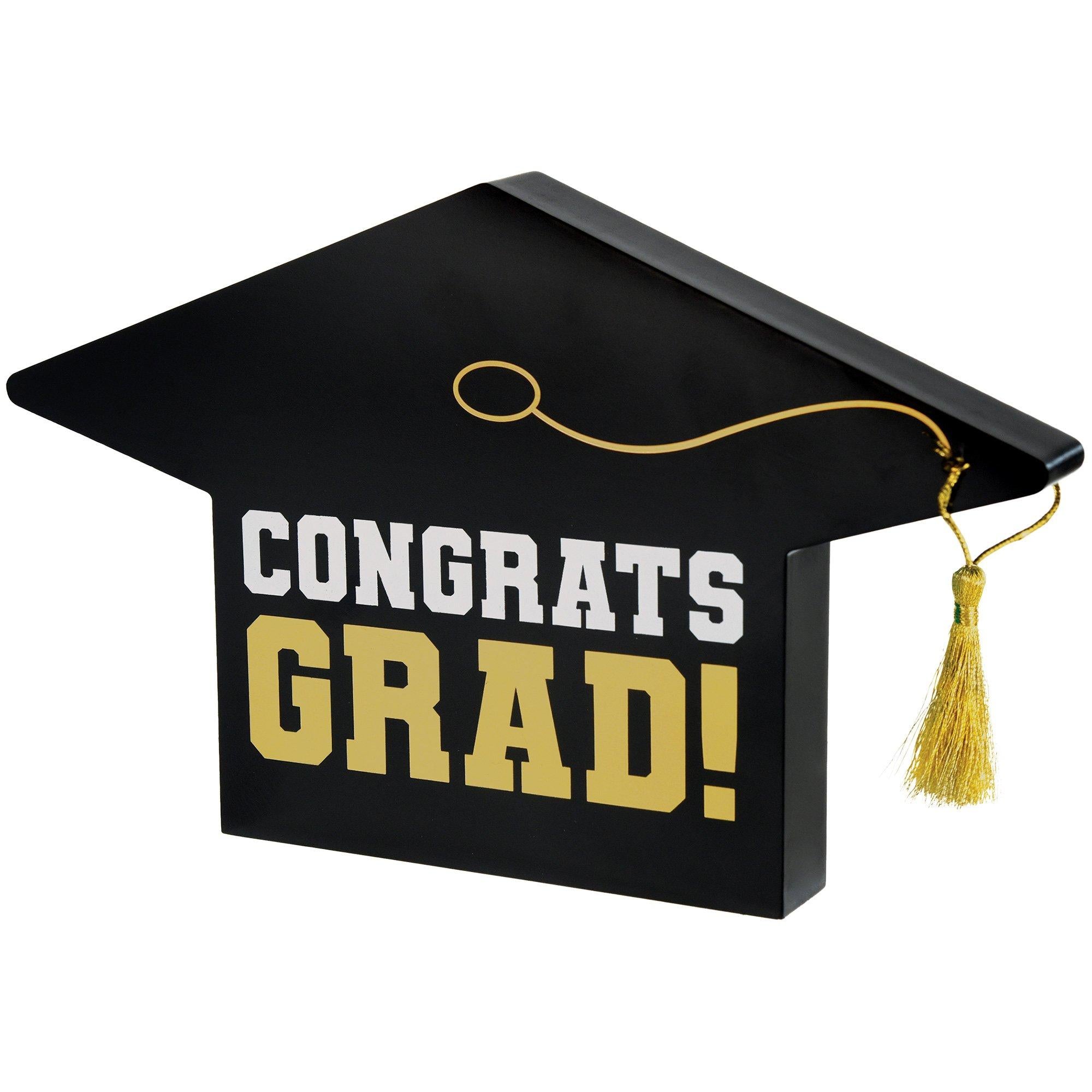 Black & Gold Graduation Cap Centerpiece. 6.5in x 10.5in