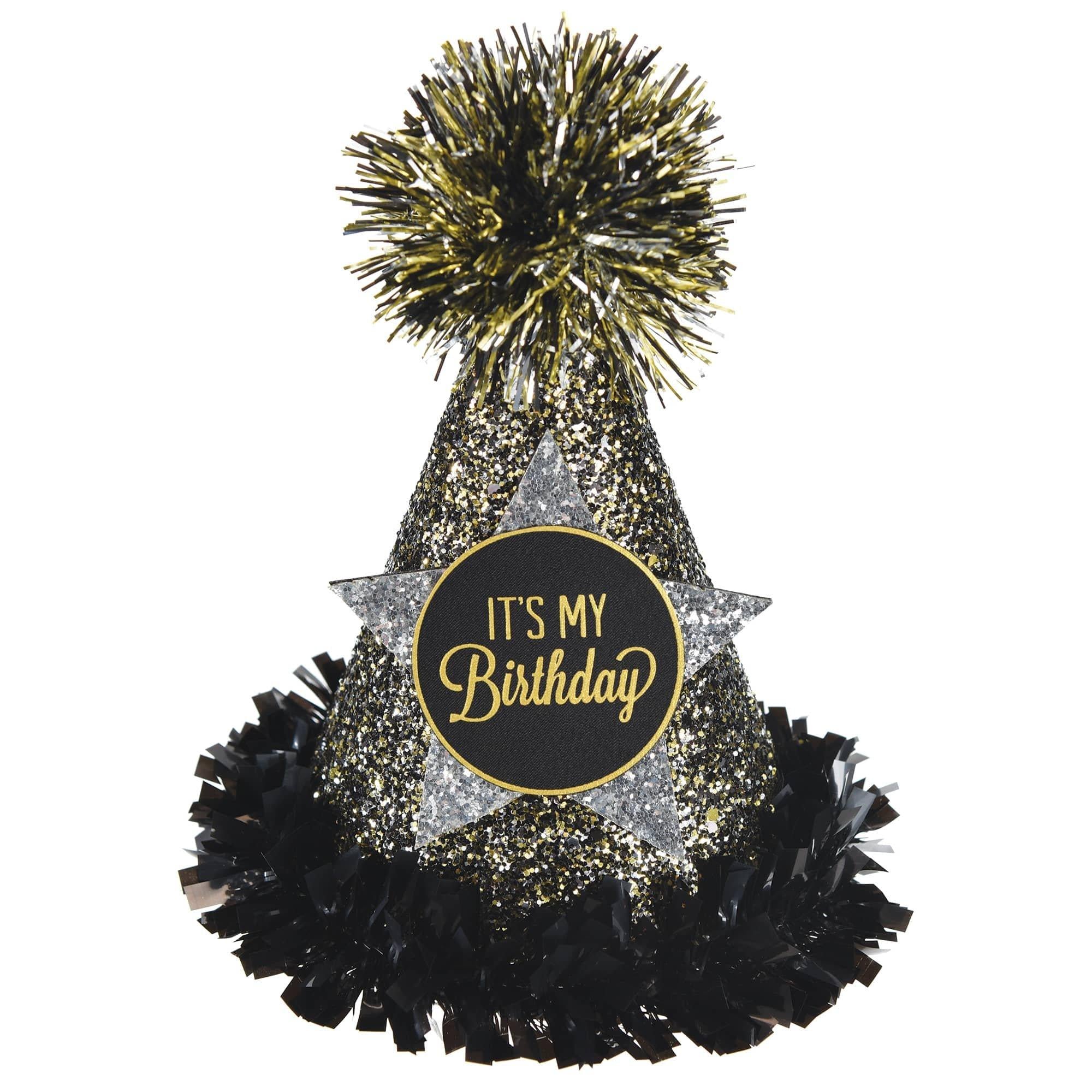 Black. Silver. and Gold Birthday Party Hat