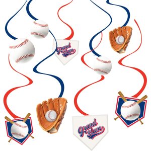 Baseball Swirl Decorations. 12ct