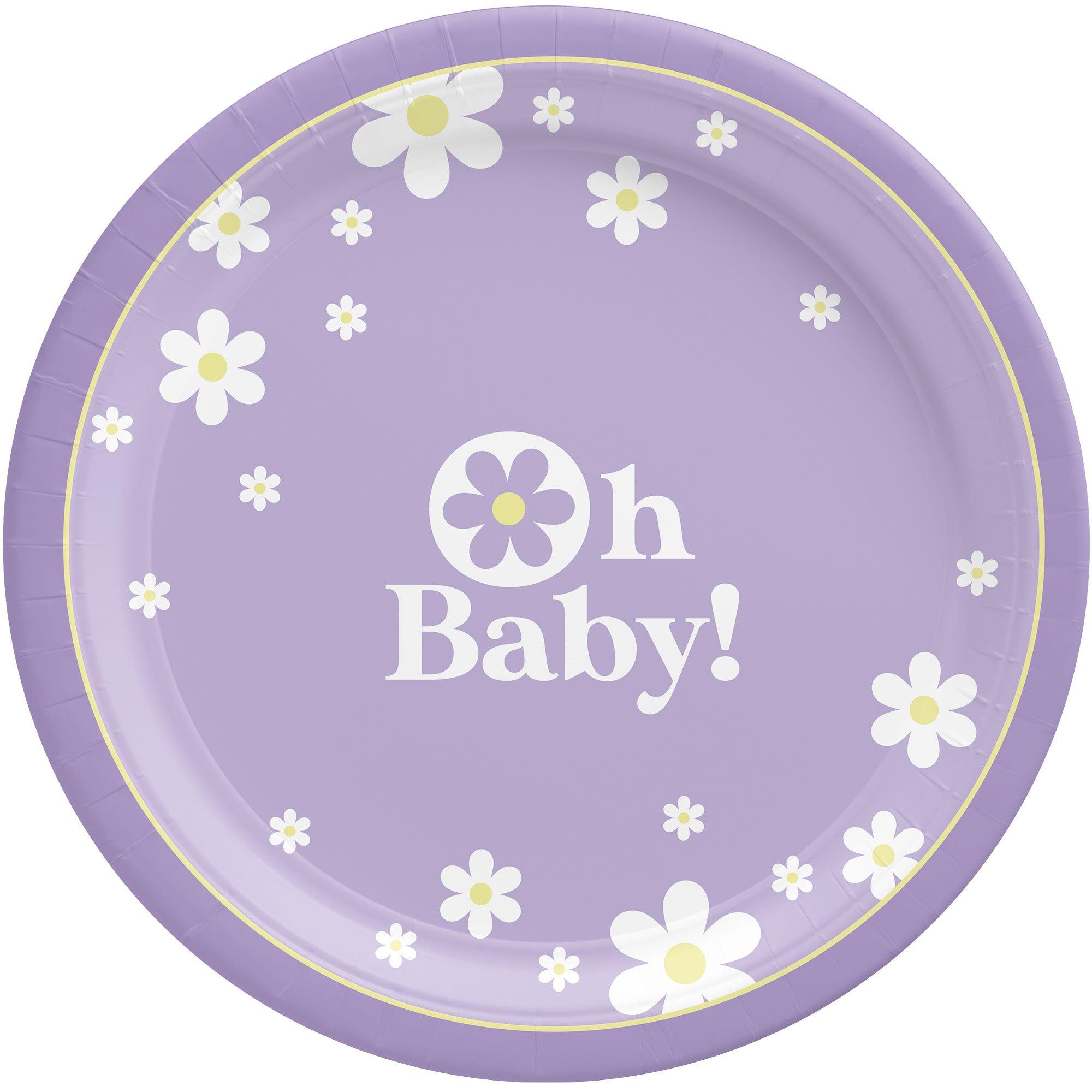 Purple Little Daisy Oh Baby Paper Dinner Plates. 10.5in. 8ct - Image 2