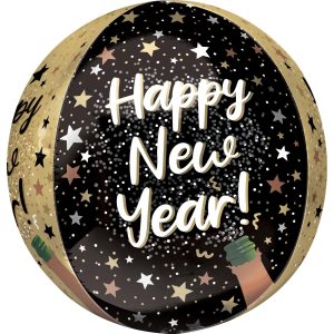 Happy New Year Orbz Balloon. 15in x 16in - Natural Sparkle