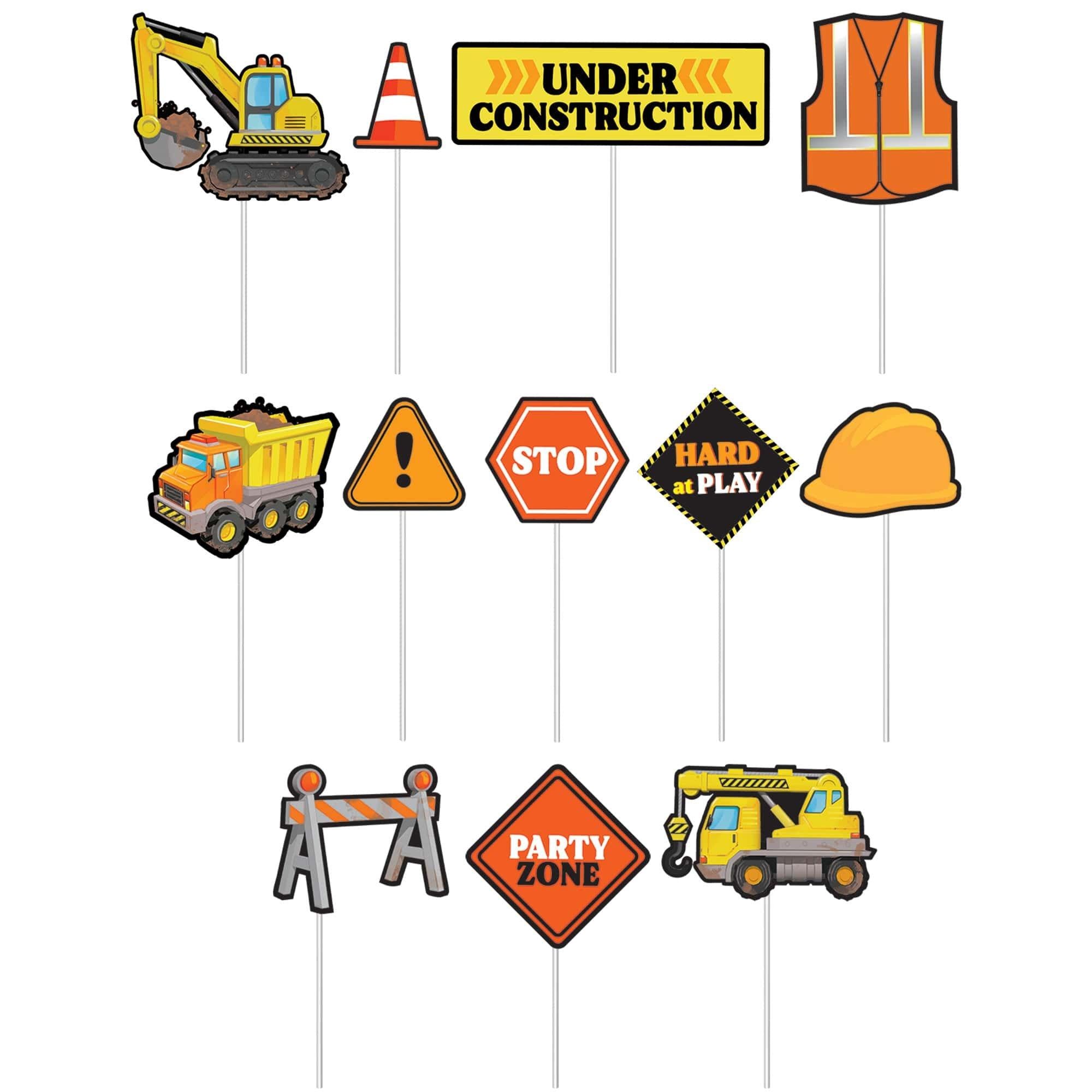 Construction Party Photo Backdrop with Props. 13pc - Image 3