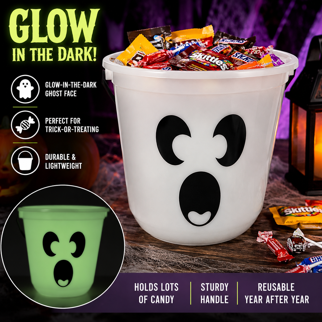 Glow-in-the-Dark Ghost Trick-or-Treat Bucket - Image 3
