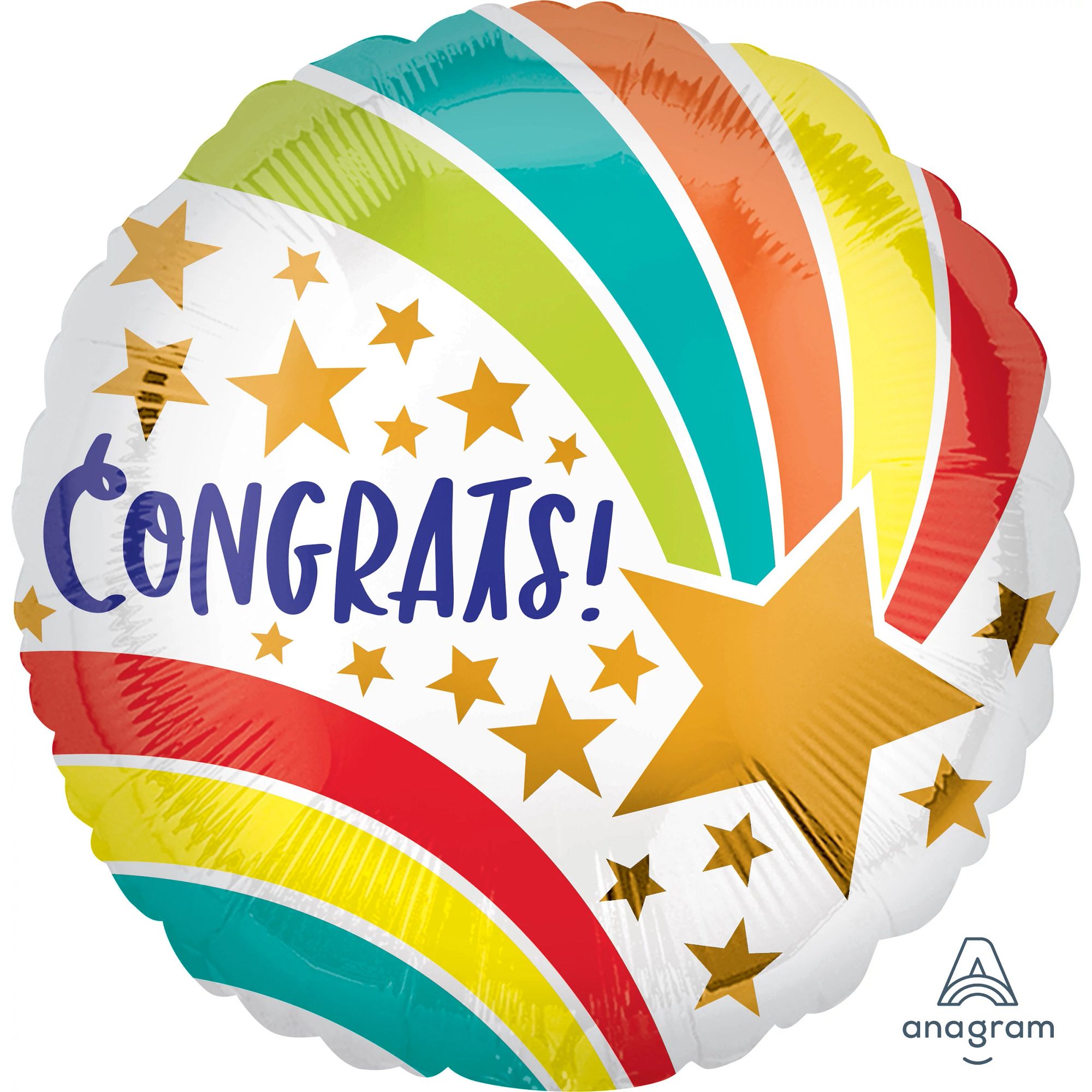 Congrats Rainbow Shooting Star Foil Balloon. 18in