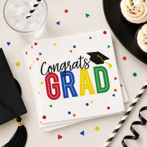 Multicolor Congrats Grad Paper Beverage Napkins. 5in. 40ct - Colorful Future